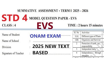 STD 4   EVS Question paper Onam examination First term  evaluation2025-26 NEW SYLLABUS