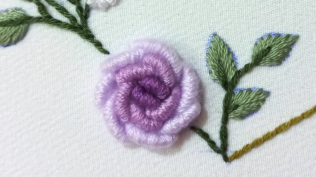 شرح بالصوت لطريقه تطريز ورده الركوكو بالتفصيل bullion stitch
