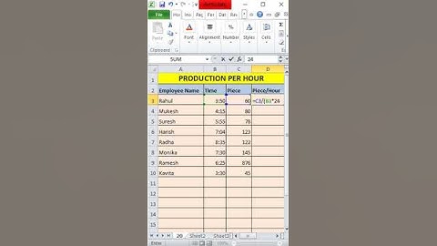 Production Per Hour in Excel #exceltutorial #nkexcelclasses #shortvideo #excel #production per hour