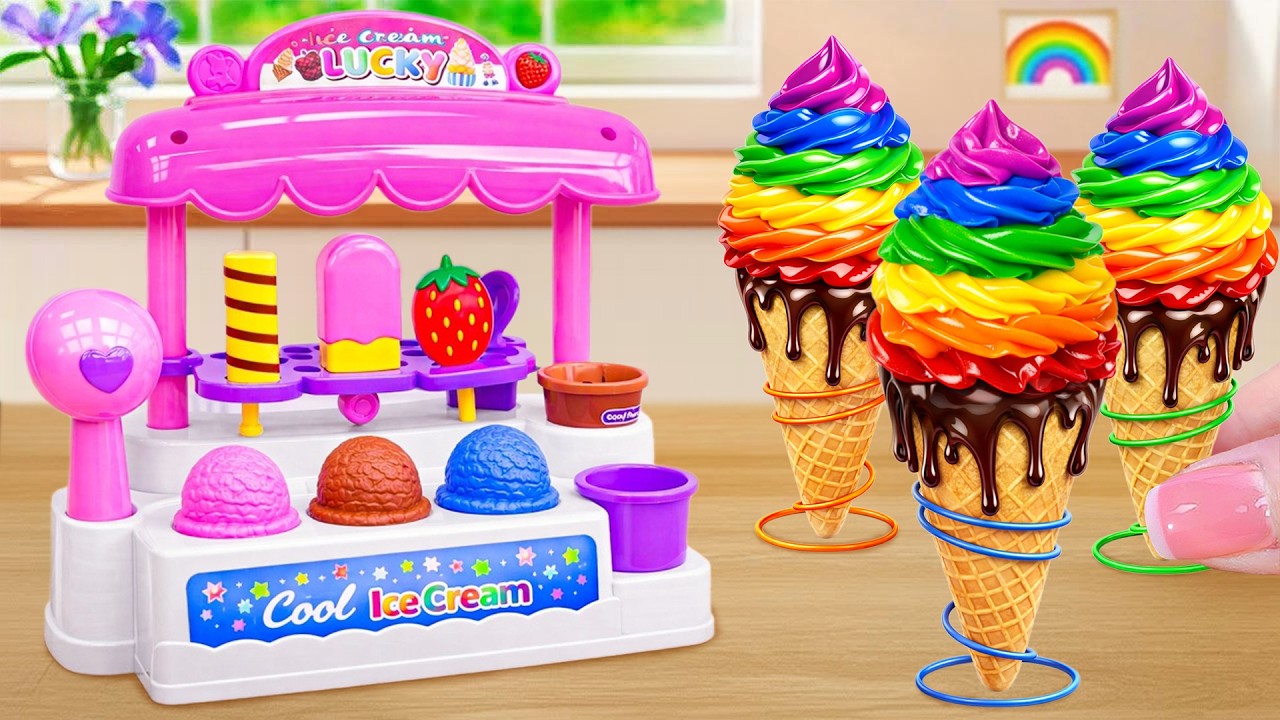 🌈Cono de Helado Arcoíris Perfecto 😍 Deliciosas Bolas de Helado Miniatura de Frutas y Chocolate