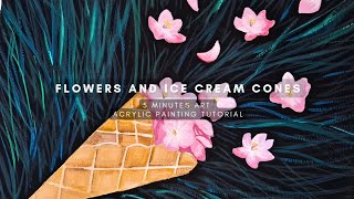 HOW TO PAINT FLOWERS IN AN ICE-CREAM CONE | ACRYLIC PAINTING FOR BEGINNERS