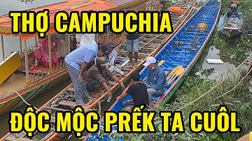 Độc mộc Prếk Ta Cuôl đã tới sông Maspero và thợ Campuchia điều chỉnh dây cáp