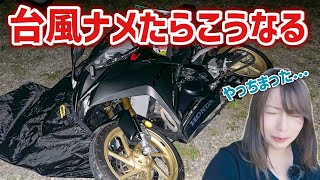 【悲報】旅先の台風で新車のCBR250RR逝く...【強風時の対策と心得】