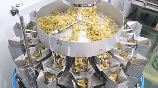 Two layers screw feeding weighing packing machine with 14 heads sticky food multihead weigher