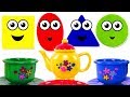 Kids Learn Colors &amp; Shapes with Mini Tea Set &amp; Play Doh for Children | Teach Colours &amp; Shapes Songs