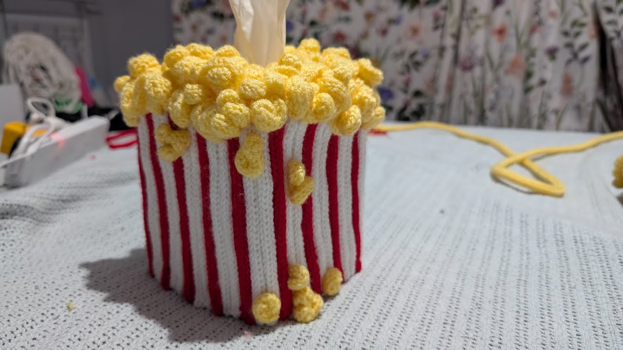 Icord/French knitting project tissue box cover cozy popcorn caydo icord machine 