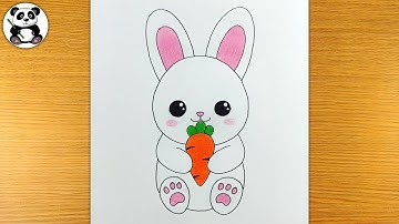 Cute rabbit with carrot drawing and colouring ​⁠@TaposhiartsAcademy