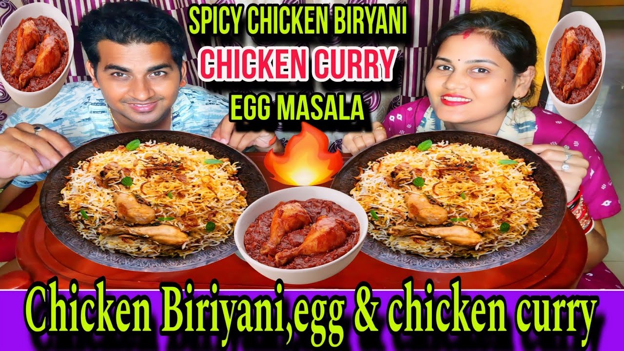 SPICY CHICKEN BIRIYANI🍛EGG MASALA🥚 CHICKEN CURRY🐓//SWATI SAI EATING CHALLENGE 🤤🤤