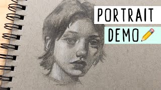 FULL Portrait Demonstration - TONS of Tips!✏️Trying the Strathmore Toned-Gray Sketchbook