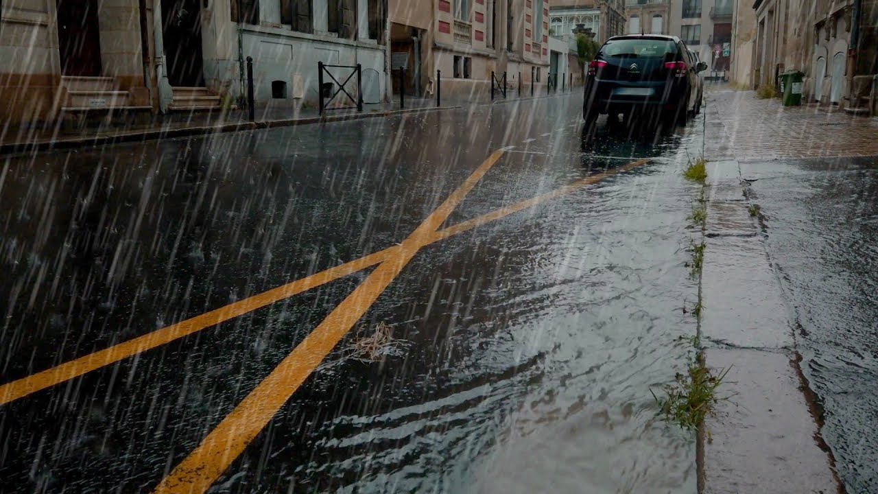 Walking in the Heavy Rain | 3Hours 4K Walk in Bordeaux France| ASMR Rain sounds for sleeping