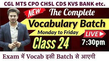 Class 24 The Complete Vocabulary Batch on YouTube by Jaideep Sir|CGL CPO CHSL MTS CDS..for all exams