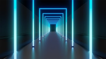 Neon tunnel of square spectral naked frames on a dark background. Video Loop | 10 minutes