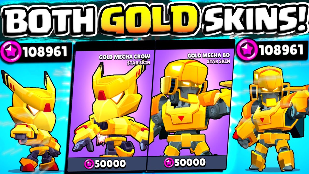 Buying Both Gold Skins At Once Gold Mecha Crow Bo 100 000 Star Point Buy Spree Youtube - skins brawl stars gold mecha crow