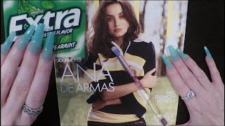ASMR Gum Chewing Magazine Flip Through | Ana de Armas | Whispered Page Turning