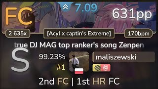 maliszewski | sabi - true DJ MAG top ranker&#39;s song [Acyl x captin&#39;s] +HDHR 99.23% (#1 631pp FC)