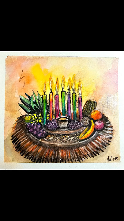 Deck the Art 2024 Day 27: 'Kinara' – Festive Watercolor for Kwanzaa 🎨🕯️