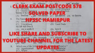 CLERK  POST CODE 578 SOLVED QUESTION PAPER | HPSSC HIMARPUR |