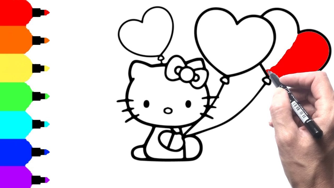 HOW TO DRAW HELLO KITTY WITH LOVE HEARTS HELLO KITTY Coloring Pages