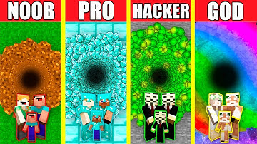 Minecraft Battle: TUNNEL HOUSE BUILD CHALLENGE - NOOB vs PRO vs HACKER vs GOD Animation UNDERGROUND