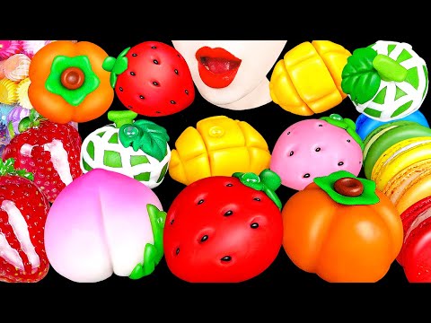 ASMR FRUITS CAKE MELON PEACH 직접 만든 과일 화과자, 딸기 탕후루, 무지개 별가루 마카롱, 머랭쿠키, 신기한 물 먹방 EATING SOUNDS MUKBANG