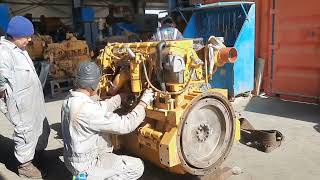 Caterpillar C18 Engine rebuild assembly Ep6 install engine with motor and start