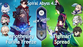 NEW Spiral Abyss 4.2! C0 Tighnari Spread x C1 Wriothesley Furina Freeze | Floor 12 | Genshin Impact
