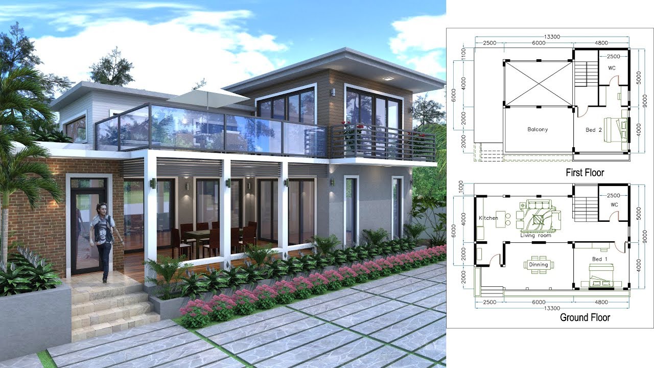 Sketchup 2  story  Home  Plan  13 3mx9m with 2  bedroom  YouTube