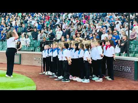 Wade King Elementary School Choir sings the National Anthem at the Mariners vs. Red Sox game Monday, June 16, 2025. Wade King Elementary School Choir