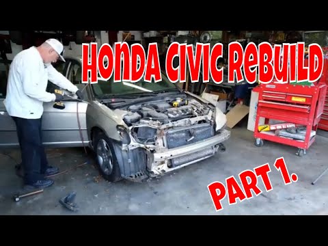 Honda Civic rebuild part 1. Collision repair how to.