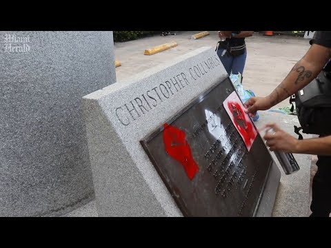Columbus statue vandalized in as protest turns chaotic in downtown Miami