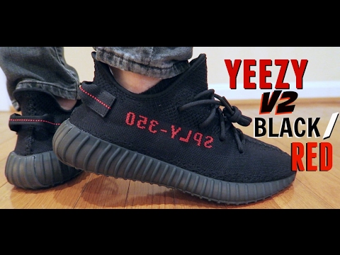 yeezy bred on feet