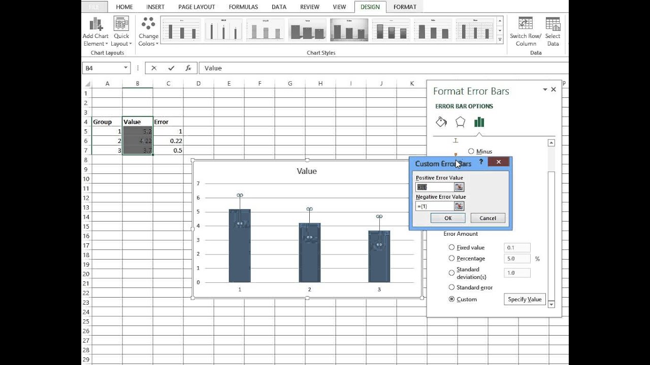 Simple Custom Error Bars Excel 2013 - YouTube