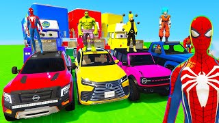 Spiderman Cars Racing Challenge On Stairs Rampa ! Superhero Hulk Goku Mega Titans Epic Race - Gta 5