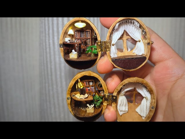 DIY miniature house with walnut shell︱核桃小屋一升级书房 - YouTube