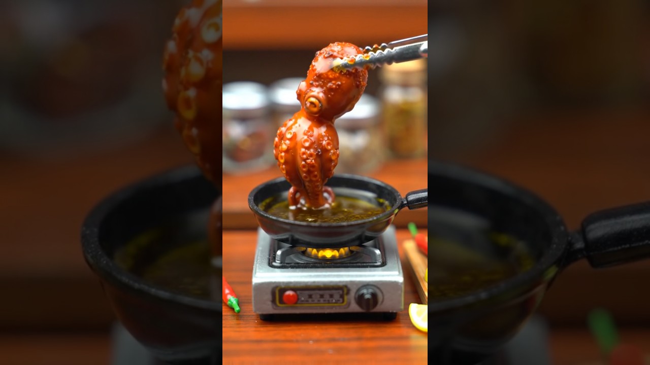 Miniature Octopus Fry Cooking in Tiny Kitchen 🍤 –