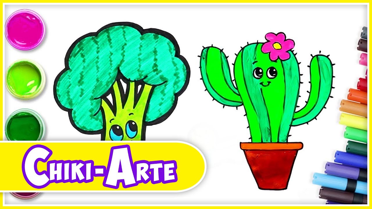 Cómo dibujar un Cactus y un Brócoli - Dibujos para Niños | Chiki-Arte Aprende a Dibujar