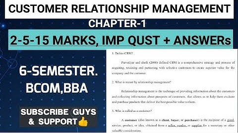 CRM- customer relationship mgnt | chp-1 | 2-5 &15 marks Q+A | 6-SEM | HR students | BCOM |subscribe👍
