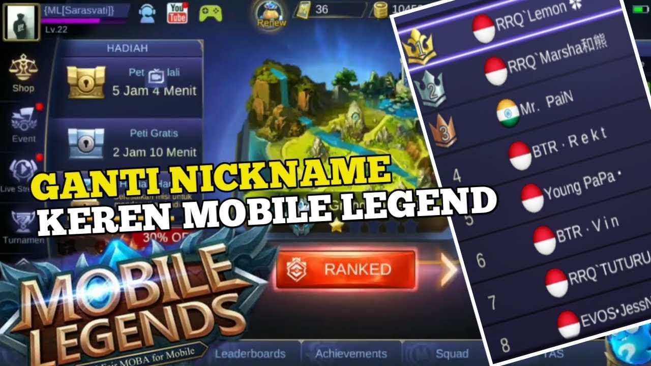 CARA MENGGANTI NICKNAME KEREN DAN UNIK DI MOBILE LEGENDS YouTube