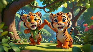 Six Tiny Tigers Tickle a Tree | Tiger Song for Kids | Fun Animal Nursery Rhymes and Baby Songs