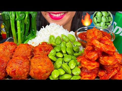 MAKAN BAKSO UDANG PETAI PEDAS *SPICY MEATBALL, SHRIMP, BEANS ASMR MASSIVE Eating Sounds