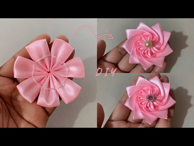 Super Easy Ribbon Flower Making - Hand Embroidery Tricks With Ribbons - Ribbon Work - Ribbon Flowers class=