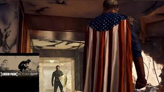 Butcher, Soldier Boy and Hughie vs Homelander with Linkin Park in the background