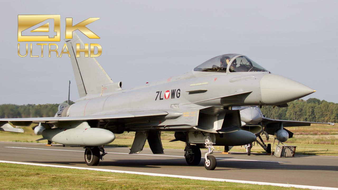 (4K) Eurofighter Typhoon Austrian Air Force departure departure at Kleine Brogel Air Base EBBL