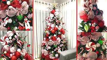 Candy Cane Christmas Tree | How to decorate with ribbon and mesh