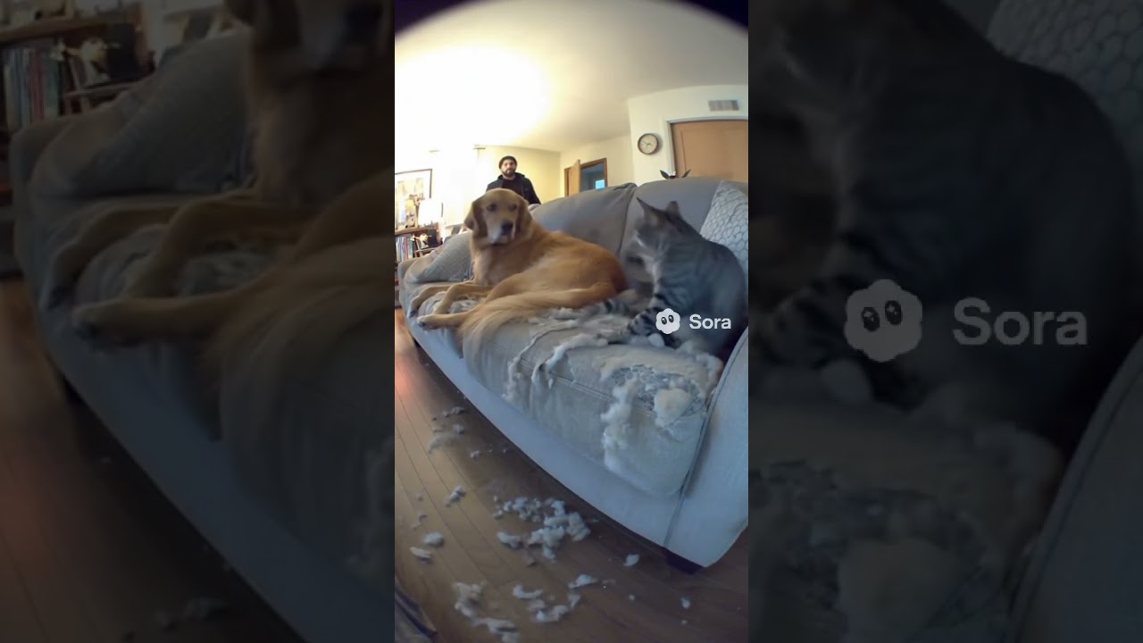 Dog Destroys Sofa Then Blames the Cat! Real Security Camera Footage 🐶🐱