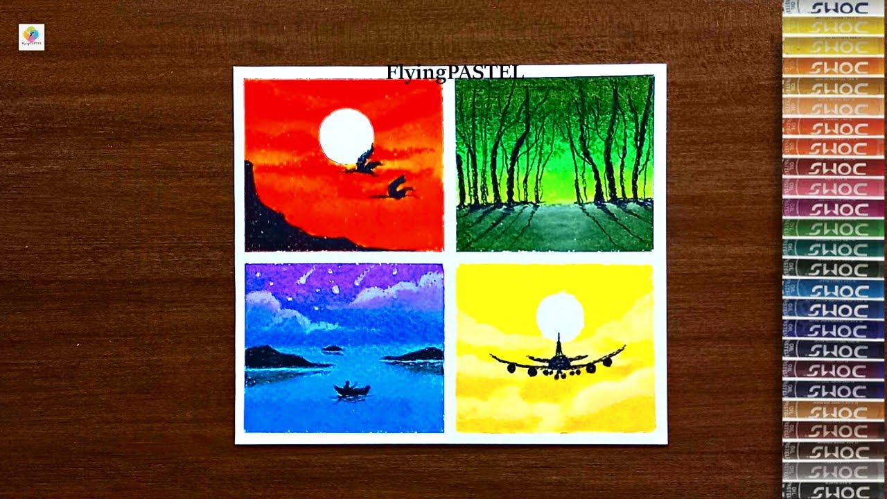 💖💙💛💚 Red Blue Yellow Green 4 Types Of Scenery / Oil Pastel Drawing For  Beginner - Step By Step - Youtube