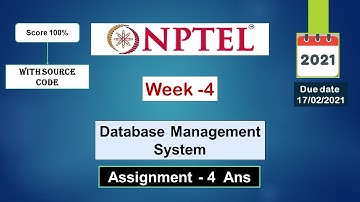 NPTEL Database Management System Week4  Assignment-4 Solutions 2021 | Swayam