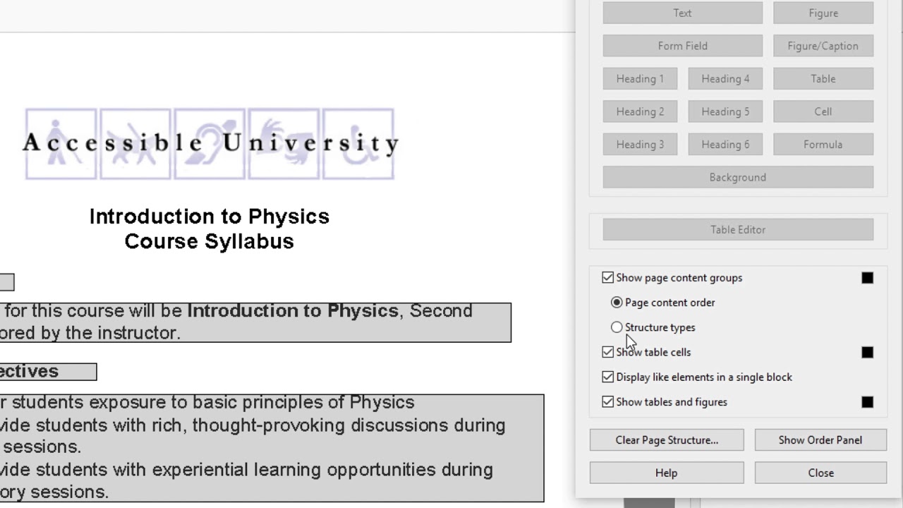 Touch up Reading Order