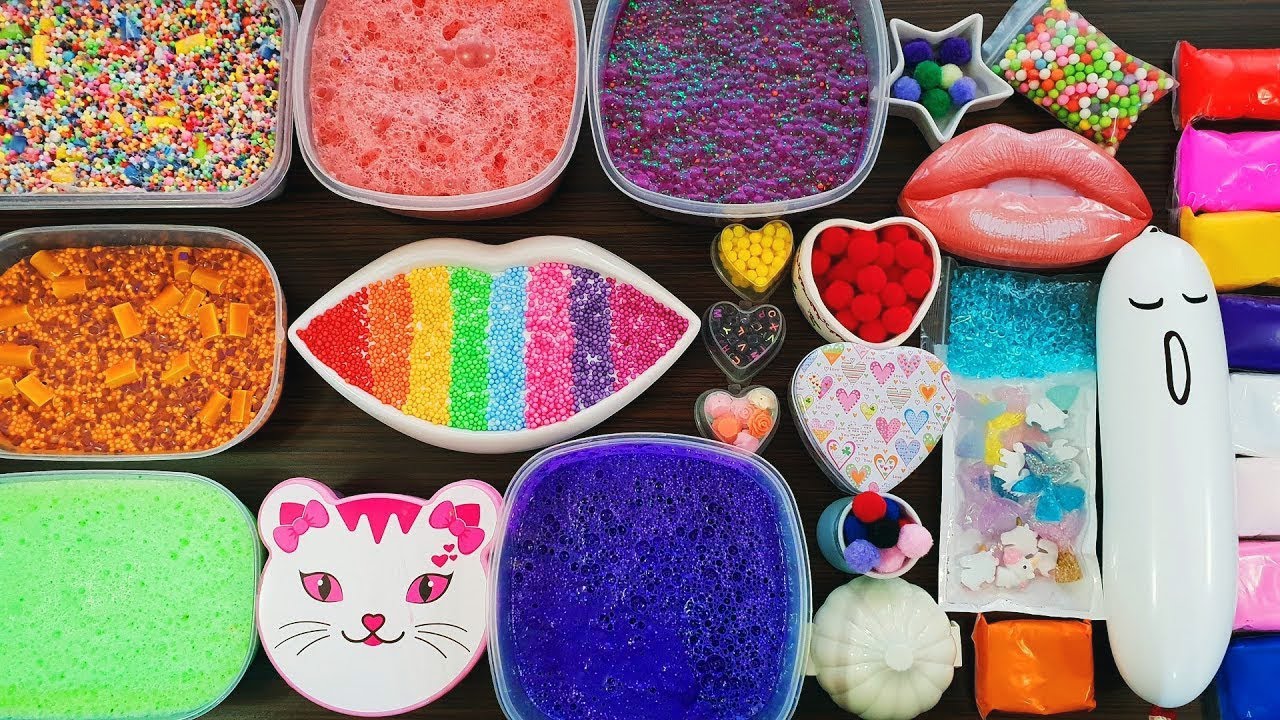 OLD SLIME Mixing with Pom Poms And More Stuff - YouTube