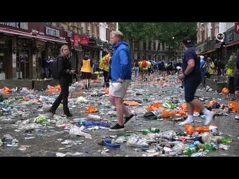 Scottish football fans TRASH London&#039;s Leicester Square before Euro match kicks off